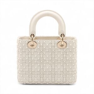 Dior White Lady Cannage Christian Handbag Pearl Leather